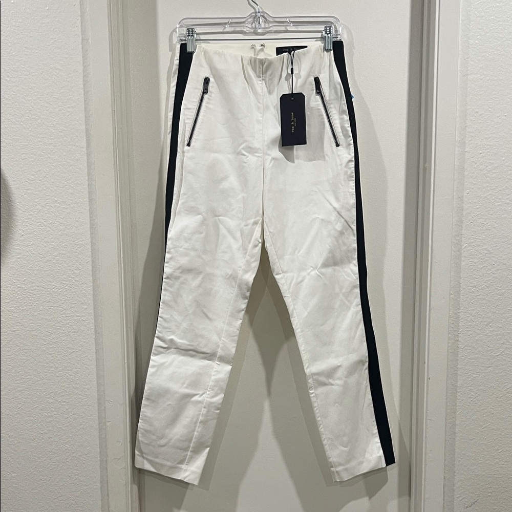 rag & bone BRAND NEW WITH TAG White Simone Pants with Black Stripes